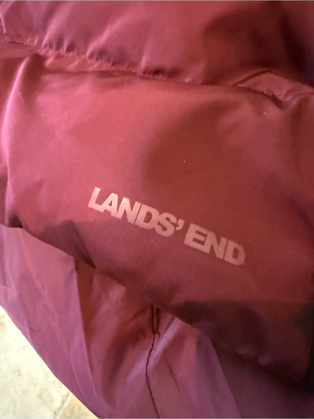 Lands' End Deep Wine Red Puffer Jacket with faux fur hood. - Picture 7 of 10